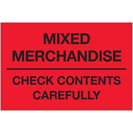 Officespace 2 x 3 in. Mixed Merchandise Check Contents Carefully Labels, Fluorescent Red OF3353723
